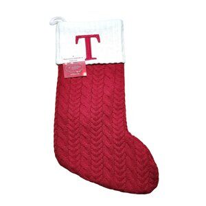 St. Nicholas Square 21 inch Red Letter T Monogram Knitted Christmas Stocking